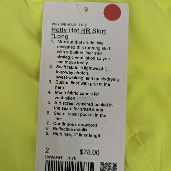 Lululemon Hotty Hot High-Rise Skirt Long Highlight Yellow 2 NWT - Picture 4 of 7
